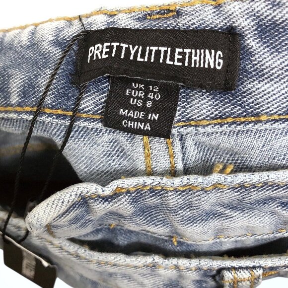 NWT PrettyLittleThing Classic Vintage Denim Asymmetric Waist Straight-Leg Jeans - Picture 3 of 7
